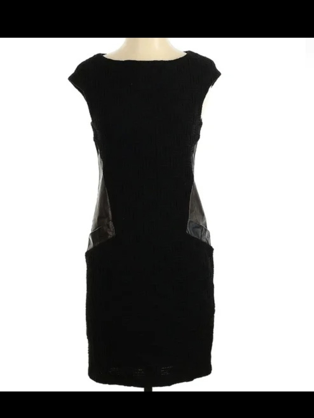 Ali Ro Black Cap-Sleeve Mini Dress with Leather Side Panels‎